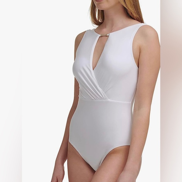 Calvin Klein Women's Tummy Control Panel High Neckline One Piece, Soft White 10 - Picture 1 of 7